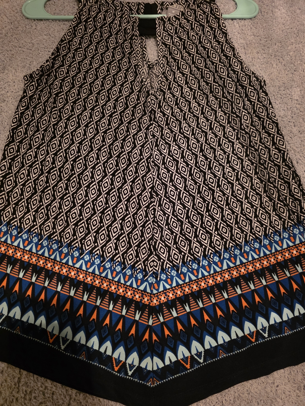 Sleeveless Geometric Print Camisole in Black, Cream & Blue